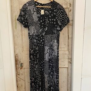 ZOE California Vintage Black & White Patchwork Midi Dress Cottagecore